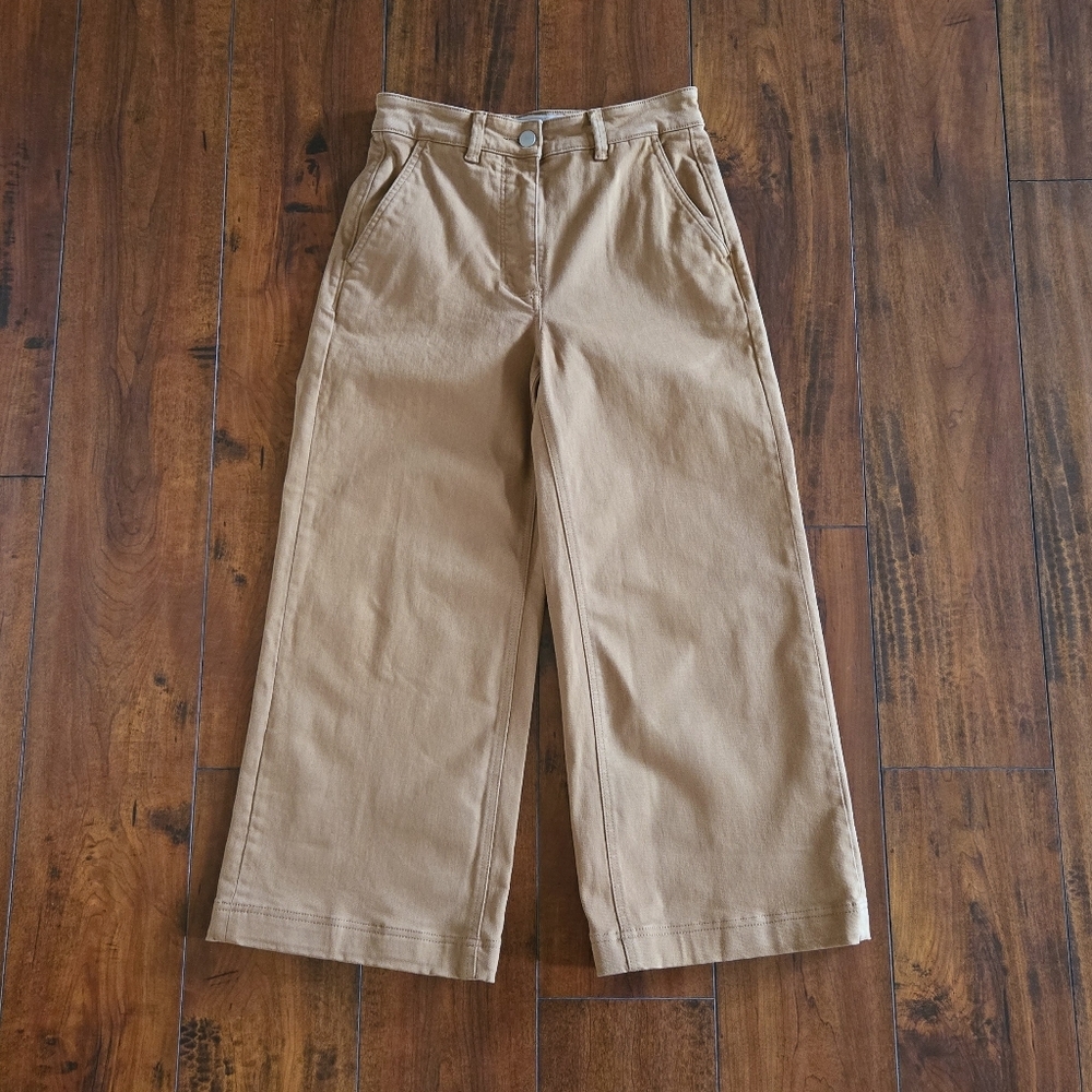 Everlane Wide Leg Crop Pant High Rise Stretch Cotton Women's Ochre Brown Size 2 - Picture 3 of 8